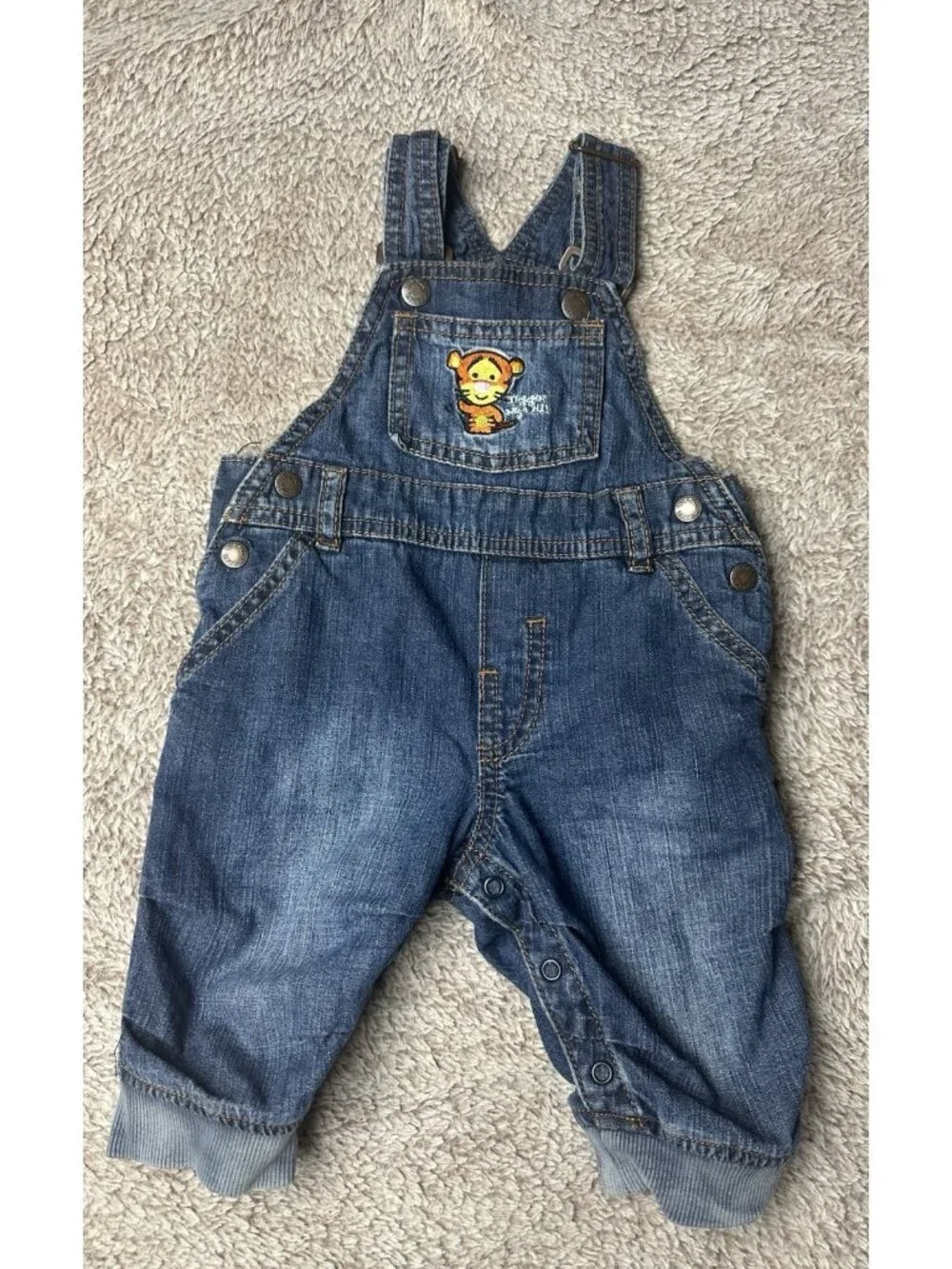 H&M x Disney Tigger Baby Denim Overalls Blue 2-4M Winnie the Pooh EUC Snap Leg